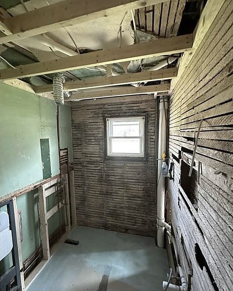 Bathroom before: gutted to the studs