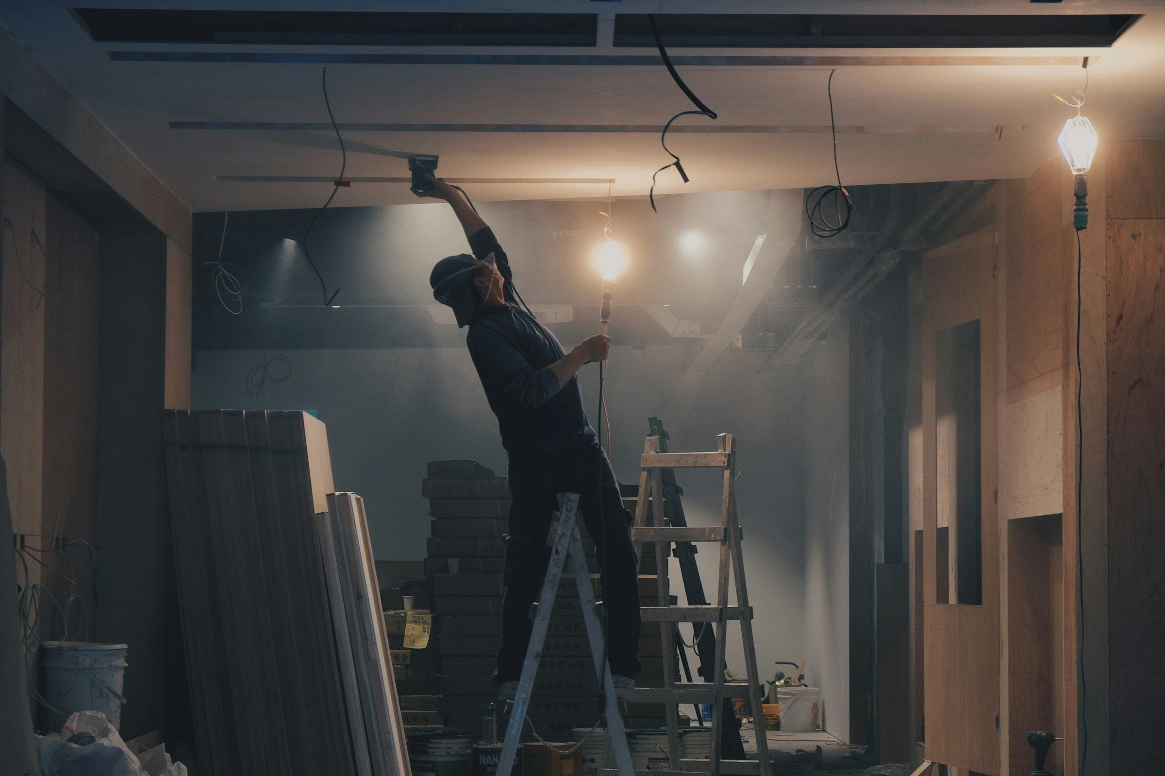 Ladder in a room being prepared for renovation